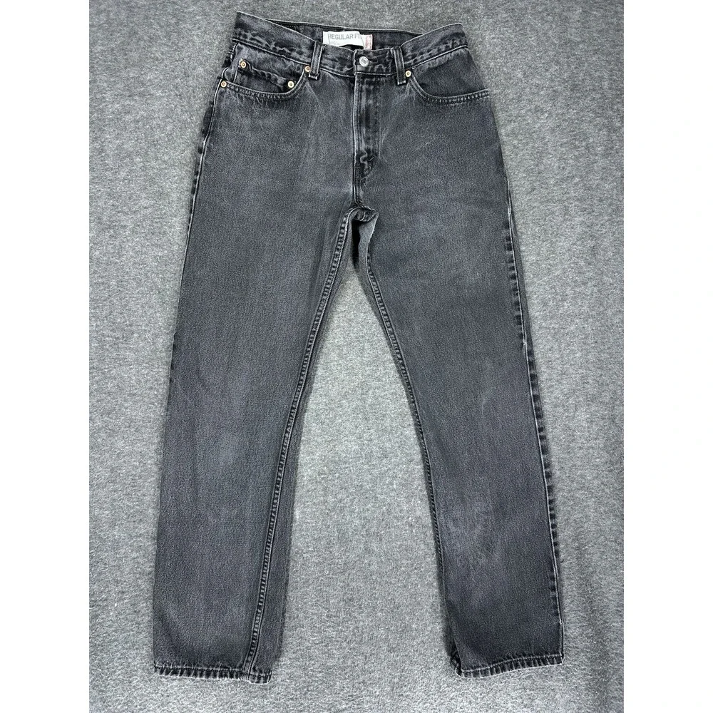 Levis 505 Regular Fit Jeans Mens 32x34 (fits 30x32) Black Denim Straight Leg Y2K